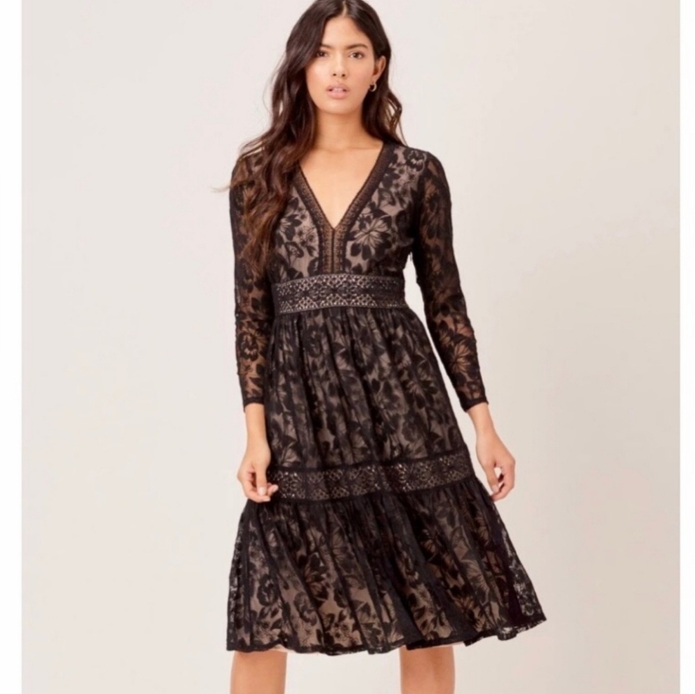 Lovestitch Selena Black Floral Lace Midi Dress